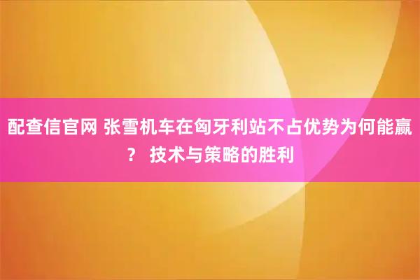 配查信官网 张雪机车在匈牙利站不占优势为何能赢？ 技术与策略的胜利